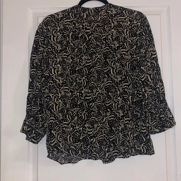 ba&sh Lio Pintucked Shirt Abstract Blouse 100% viscose half sleeves Size 2 - Picture 8 of 16